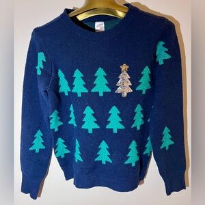 Blue and green tree Christmas sweater
